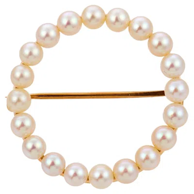 Pre-owned Tiffany & Co . Pearl 14k Yellow Gold Circle Brooch