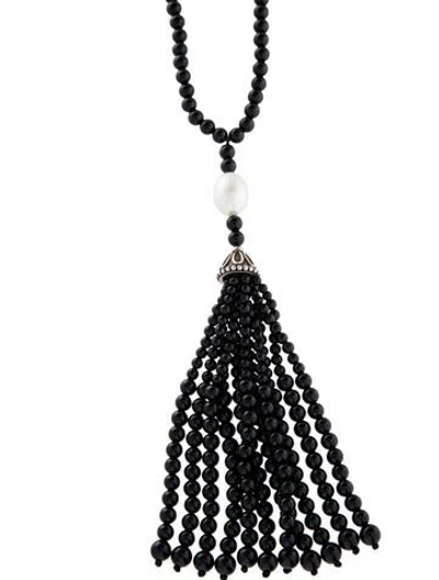 Pre-owned Tiffany & Co Pearl & Onyx Ziegfeld Lavalier Necklace, 32" In Multi