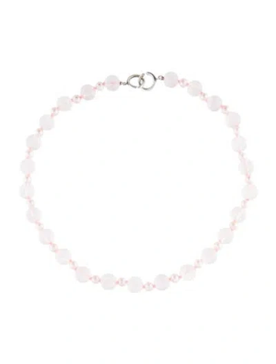 Pre-owned Tiffany & Co Pearl & Rose Quartz Bead Strand Necklace, 17.5" In Pink