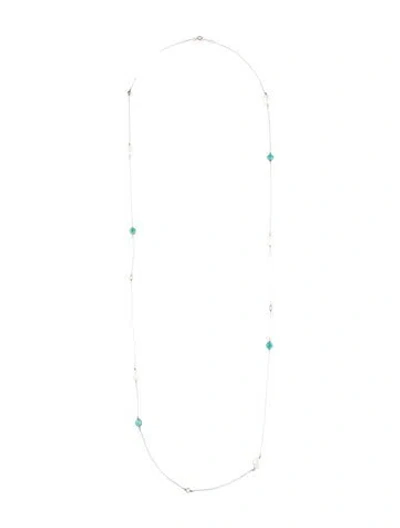 Pre-owned Tiffany & Co Pearl, Diamond, & Turquoise Color By The Yard Sprinkle Necklace, 38" In Multi