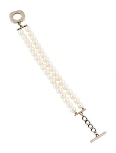 Pre-owned Tiffany & Co Pearl Double Strand Toggle Bracelet, 6.5" In Multi