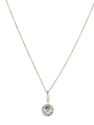 Pre-owned Tiffany & Co Pearl Flower Pendant Necklace, 18" In Multi