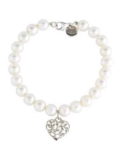 Pre-owned Tiffany & Co Pearl Olive Leaf Heart Bracelet, 6.5", 6.5" In Multi