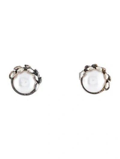 Pre-owned Tiffany & Co Pearl Olive Leaf Stud Earrings In Multi