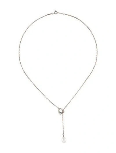 Pre-owned Tiffany & Co Pearl Open Heart Lariat Necklace, 16.5" In Multi