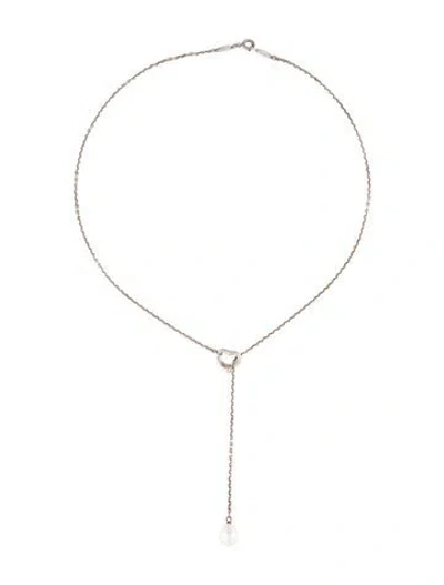 Pre-owned Tiffany & Co Pearl Open Heart Lariat Necklace, 18" In Multi