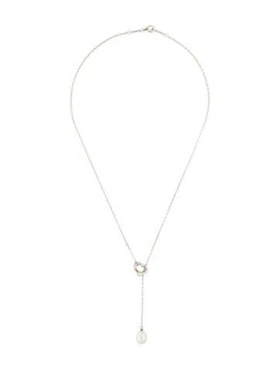 Pre-owned Tiffany & Co Pearl Open Heart Lariat Necklace, 20" In Multi