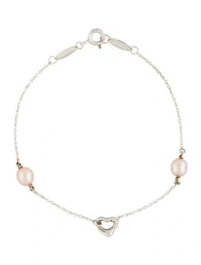 Pre-owned Tiffany & Co Pearls By The Yard Open Heart Station Bracelet, 7" In Multi