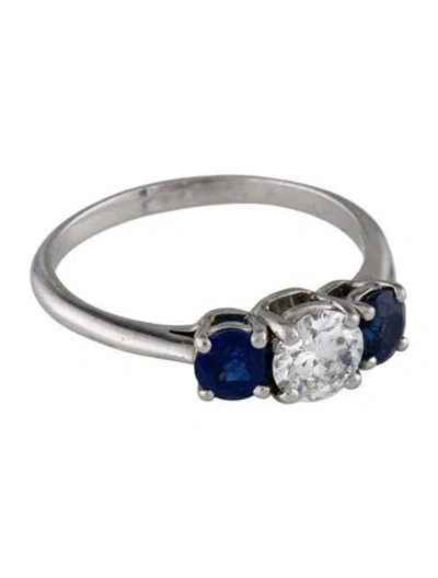 Pre-owned Tiffany & Co Platinum 1.13ctw Sapphire & Diamond Three Stone Ring In Multi