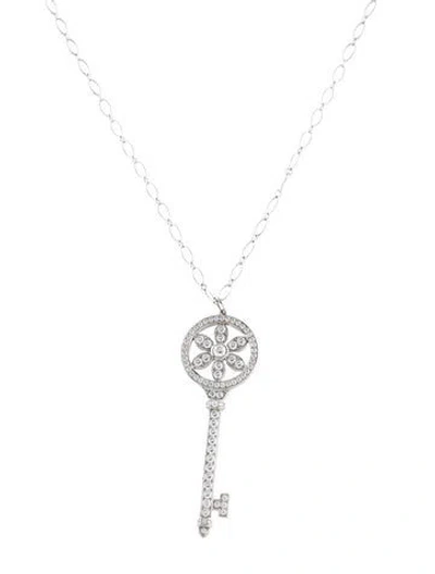 Pre-owned Tiffany & Co Platinum 1.16ctw Diamond Key Pendant W/18k Oval Chain, 16" In Multi
