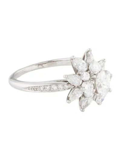 Pre-owned Tiffany & Co Platinum 1.30ctw Diamond Floral Cocktail Ring In Multi