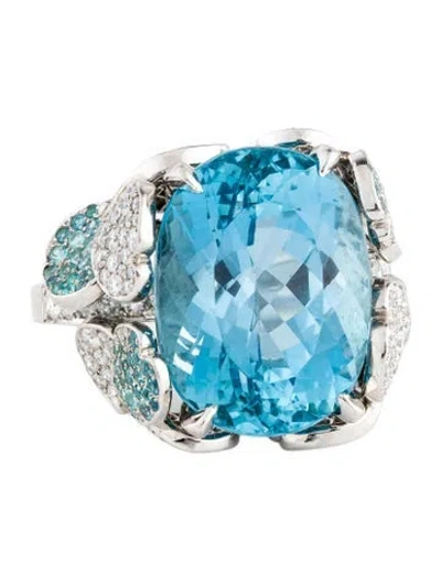 Pre-owned Tiffany & Co Platinum 15.25ct Aquamarine Paper Flowers Cocktail Ring In Multi