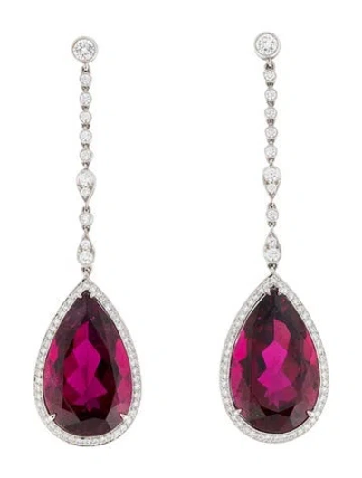Pre-owned Tiffany & Co Platinum 16.80ctw Rubellite & Diamond Drop Earrings In Multi