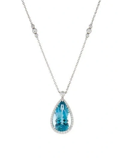 Pre-owned Tiffany & Co Platinum 17.16ct Aquamarine & Diamond Pendant Necklace, 18" In Multi