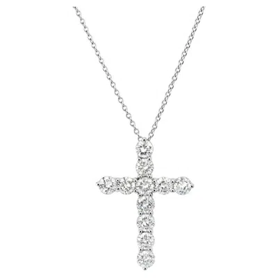 Pre-owned Tiffany & Co . Platinum 1.71ct Diamond Cross Pendant Necklace Large In Multiple