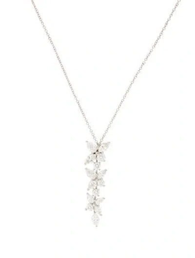 Pre-owned Tiffany & Co Platinum 2.12ctw Diamond Victoria Mixed Cluster Drop Pendant Necklace, 15.75" In Multi