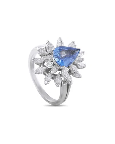 Tiffany & Co . Platinum 2.44 Ct. Tw. Diamond & Sapphire Ring (authentic Pre-  Loved) In Blue