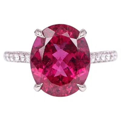 Pre-owned Tiffany & Co Platinum 6.92 Carat Oval Rubellite Tourmaline Diamond Ring In Multi