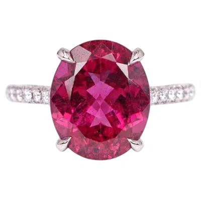 Pre-owned Tiffany & Co Platinum 6.92 Carat Oval Rubellite Tourmaline Diamond Ring In Multiple