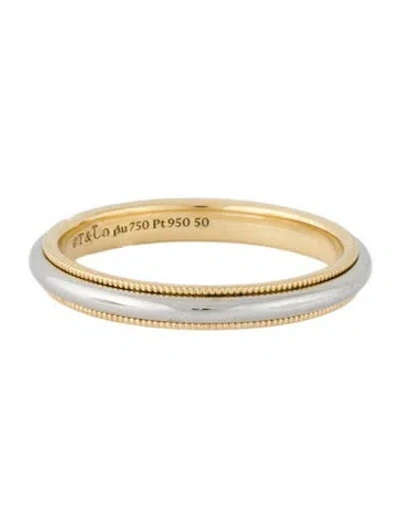 Pre-owned Tiffany & Co Platinum & 18k Milgrain Band Ring In Multi