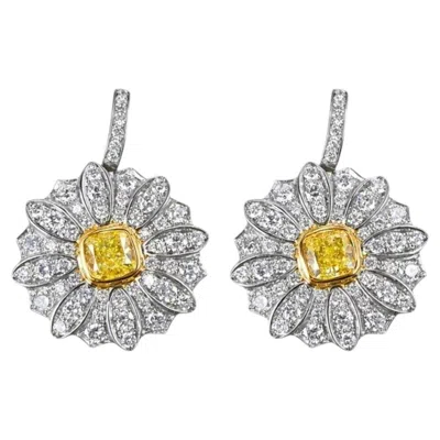 Pre-owned Tiffany & Co . Platinum And 18k Yellow Gold Fancy Intense Yellow Diamond Earrings