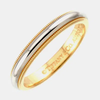 Pre-owned Tiffany & Co Platinum & 18k Yellow Gold Milgrain Band Ring Eu 59