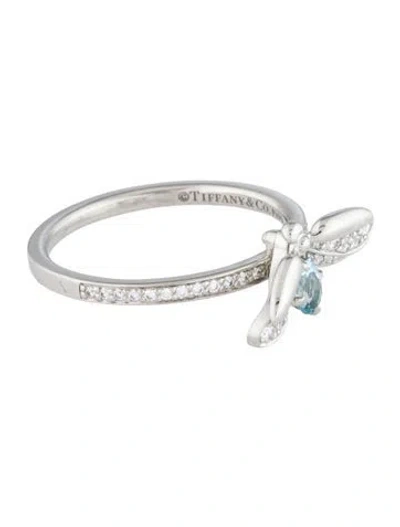 Pre-owned Tiffany & Co Platinum Aquamarine & Diamond Cocktail Ring In Multi