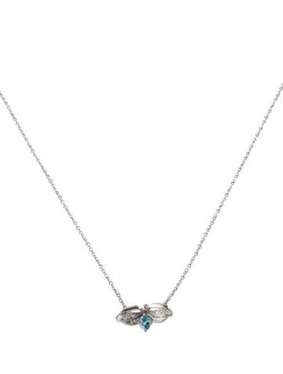 Pre-owned Tiffany & Co Platinum Aquamarine & Diamond Firefly Pendant Necklace, 16" In Multi