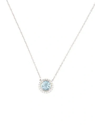 Pre-owned Tiffany & Co Platinum Aquamarine & Diamond Pendant Necklace, 16" In Multi