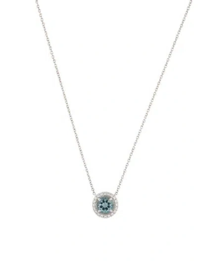 Pre-owned Tiffany & Co Platinum Aquamarine & Diamond Pendant Necklace, 18" In Multi