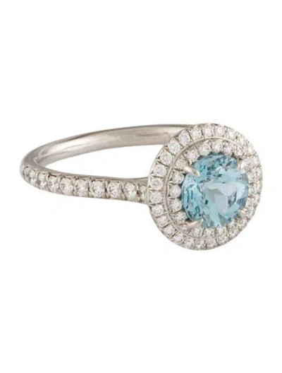 Pre-owned Tiffany & Co Platinum Aquamarine & Diamond Soleste Ring In Multi