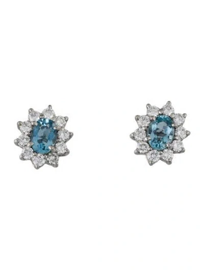 Pre-owned Tiffany & Co Platinum Aquamarine & Diamond Stud Earrings In Multi