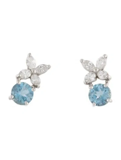 Pre-owned Tiffany & Co Platinum Aquamarine & Diamond Victoria Earrings In Multi