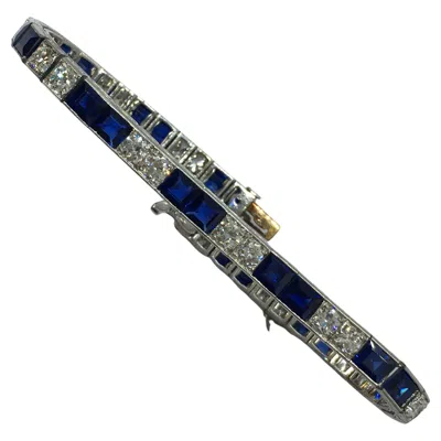 Pre-owned Tiffany & Co Platinum Art Deco Circa 1920s  Natural Sapphire Diamond Bracelet In Blue