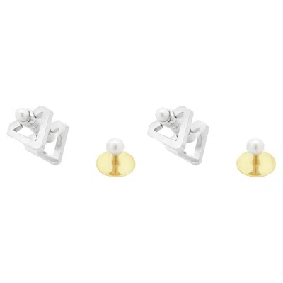 Pre-owned Tiffany & Co . Platinum Cufflinks And 18k Yellow Gold 5mm Pearl Studs Tuxedo Set