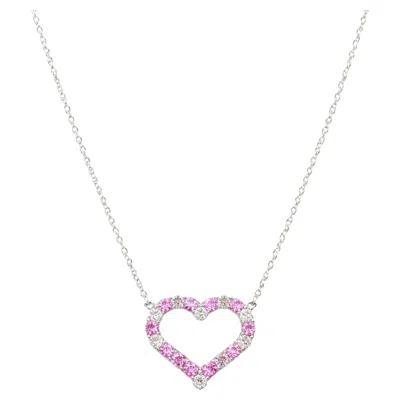 Pre-owned Tiffany & Co . Platinum Diamond And Pink Sapphire Heart Pendant Necklace