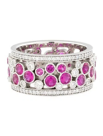 Pre-owned Tiffany & Co Platinum Diamond & Ruby Cobblestone Band In Multi