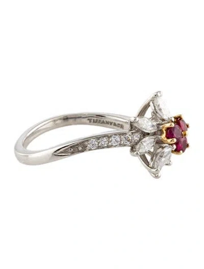 Pre-owned Tiffany & Co Platinum Diamond & Ruby Cocktail Ring In Multi