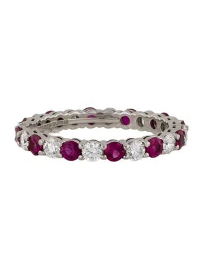 Pre-owned Tiffany & Co Platinum Diamond & Ruby Forever Eternity Band In Multi
