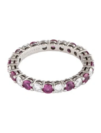 Pre-owned Tiffany & Co Platinum Diamond & Ruby Forever Eternity Band In Multi