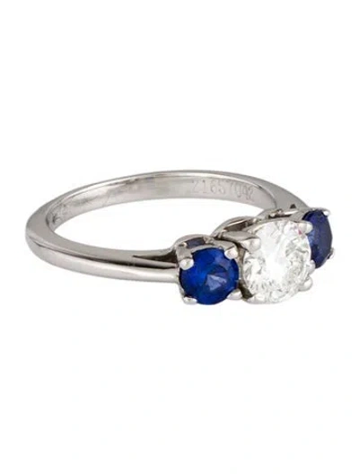 Pre-owned Tiffany & Co Platinum Diamond & Sapphire Engagement Ring In Multi