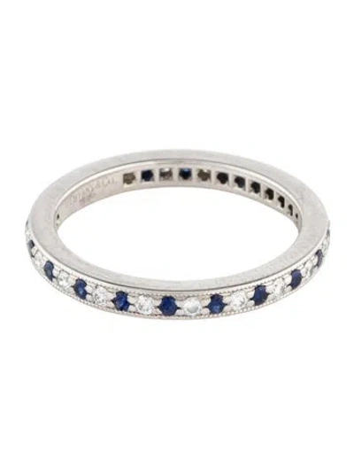 Pre-owned Tiffany & Co Platinum Diamond & Sapphire Eternity Band In Multi