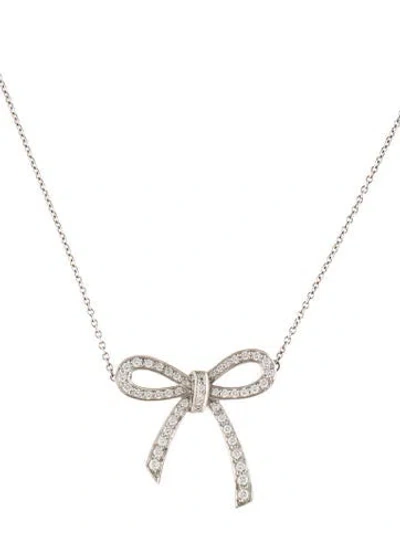 Pre-owned Tiffany & Co Platinum Diamond Bow Pendant Necklace, 15" In Multi