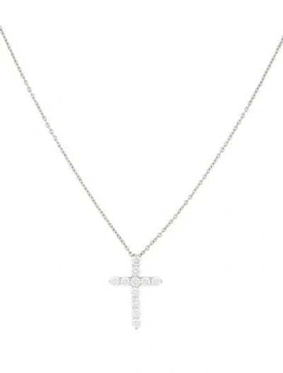 Pre-owned Tiffany & Co Platinum Diamond Cross Pendant Necklace, 16" In Multi