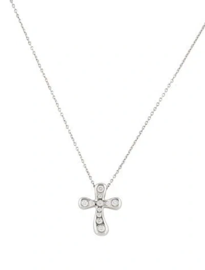 Pre-owned Tiffany & Co Platinum Diamond Cross Pendant Necklace, 16" In Multi