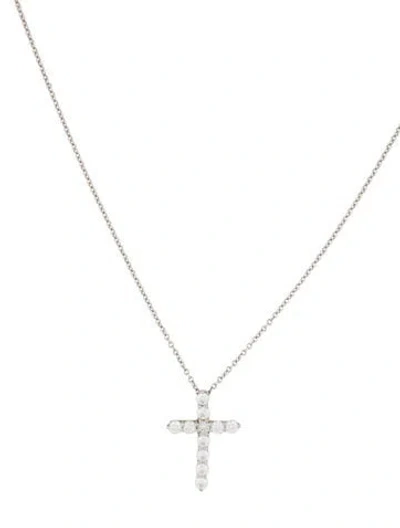 Pre-owned Tiffany & Co Platinum Diamond Cross Pendant Necklace, 16.25" In Multi