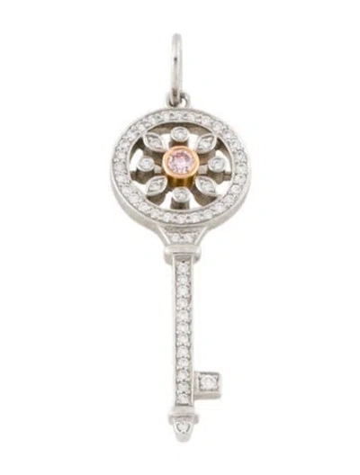 Pre-owned Tiffany & Co Platinum Diamond Daisy Key Pendant Necklace In Multi