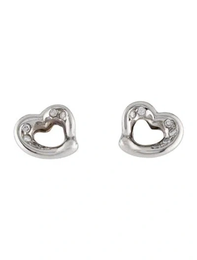 Pre-owned Tiffany & Co Platinum Diamond Elsa Peretti® Open Heart Stud Earrings In Multicolor