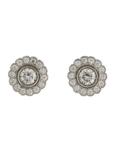 Pre-owned Tiffany & Co Platinum Diamond Enchant Flower Stud Earrings In Multicolor