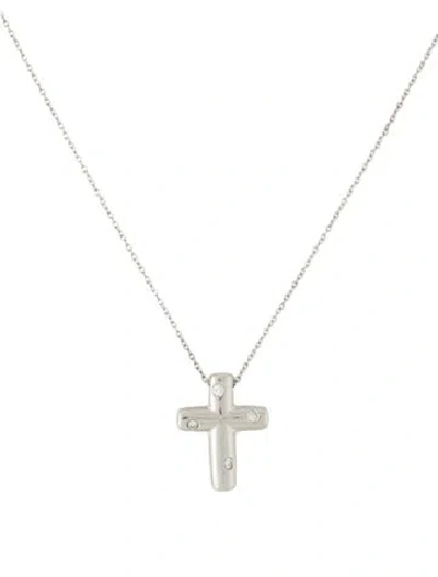 Pre-owned Tiffany & Co Platinum Diamond Etoile Cross Pendant Necklace, 16" In Multi